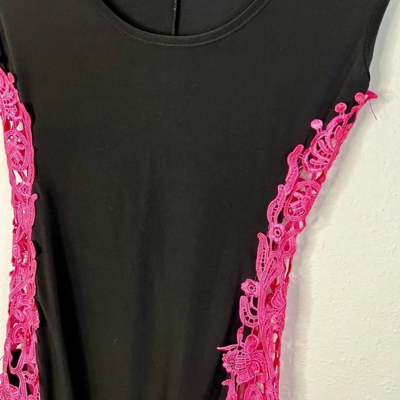 Symphony Black Dress Pink Open Cutout Stitch Sides Bodycon Mini Dress Size Small - Picture 3 of 15